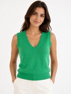J.Crew Green Cashmere V-Neck Sweater Vest – Size Small